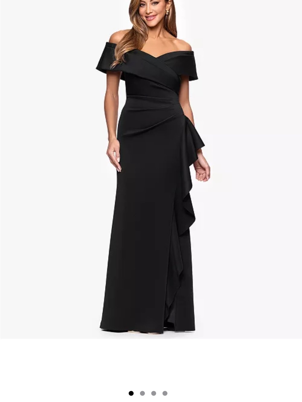 Xscape Black One-Shoulder Ruffle Evening Gown